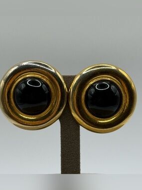 Ben-Amun Gold Round Earrings with Black Cabochon Centers